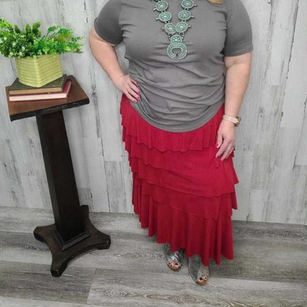 Chic Red Tiered A-Line Skirt